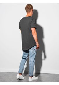 Ombre Clothing - T-shirt męski bawełniany S1384 - grafitowy - XXL. Kolor: szary. Materiał: bawełna. Długość: długie. Styl: klasyczny, sportowy