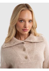 Big-Star - Sweter damski z rozpinanym golfem beżowy Pulina 801. Okazja: na co dzień. Typ kołnierza: golf. Kolor: beżowy. Materiał: jeans, materiał, skóra. Styl: retro, casual #5