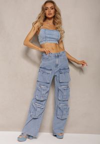 Renee - Niebieskie Spodnie High Waist z Prostymi Nogawkami i Ozdobnymi Kieszeniami Quliana. Okazja: na co dzień. Stan: podwyższony. Kolor: niebieski. Styl: elegancki, casual #4