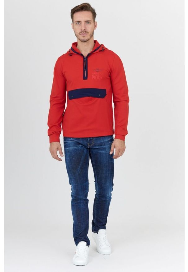 Aeronautica Militare - AERONAUTICA MILITARE Czerwona bluza męska z kapturem i suwakiem, Rozmiar M. Typ kołnierza: kaptur. Kolor: czerwony