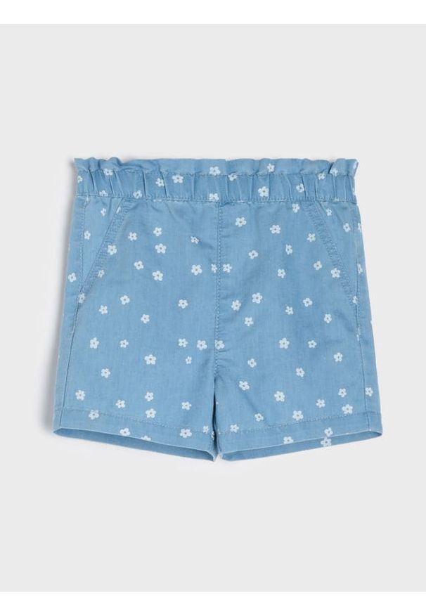 Sinsay - Szorty jeansowe paperbag - niebieski. Kolor: niebieski. Materiał: jeans