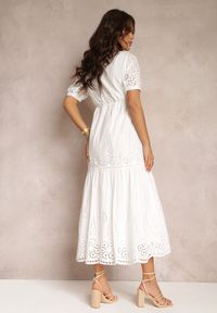 Renee - Biała Haftowana Sukienka Bawełniana ze Ściągaczem w Talii Ineryna. Kolor: biały. Materiał: bawełna. Wzór: haft. Sezon: lato. Styl: boho #5
