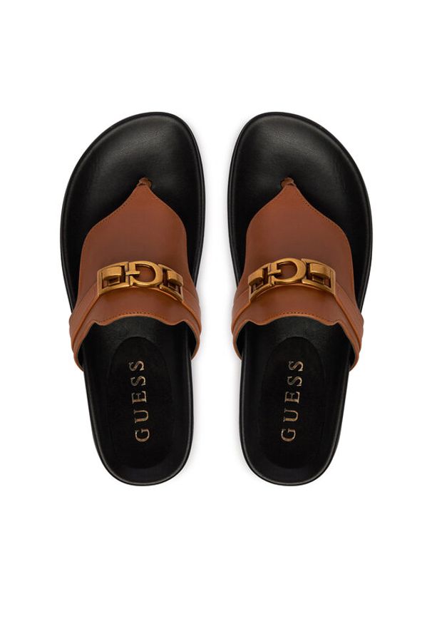 Guess Japonki FLJFRR LEA03 Brązowy jasny. Kolor: brązowy. Materiał: skóra