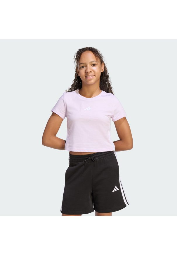 Adidas - Koszulka Essentials. Kolor: fioletowy, biały, różowy, wielokolorowy. Materiał: dzianina, bawełna. Sport: joga i pilates