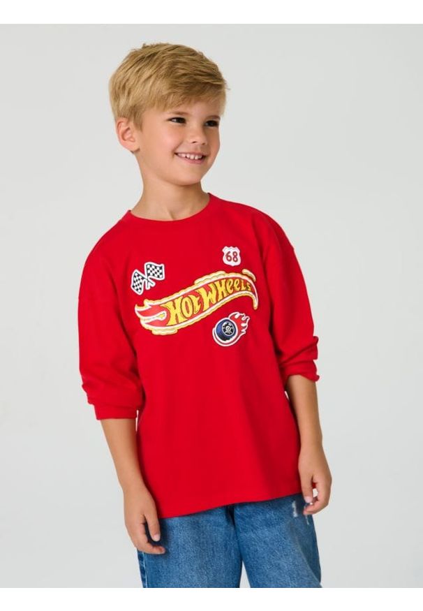 Sinsay - Koszulka z długimi rękawami Hot Wheels - czerwony. Kolor: czerwony. Długość rękawa: długi rękaw. Długość: długie