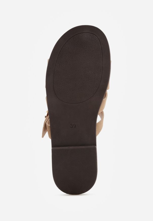 Born2be - Ciemnobeżowe Klapki z Paskami w Stylu Gladiatorek z Klamerką Lorianatea. Okazja: na co dzień. Kolor: beżowy. Materiał: jeans. Sezon: lato. Styl: casual