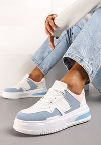 Renee - Niebiesko-Białe Sportowe Sneakersy na Grubej Podeszwie z Wiązaniem Mintellia. Zapięcie: sznurówki. Kolor: niebieski. Materiał: jeans. Sezon: lato #1