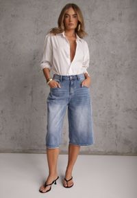 Renee - Niebieskie Jeansowe Szorty Casual Typu Jorts z Bawełną i Domieszką Wiskozy Polaera. Okazja: na co dzień. Kolor: niebieski. Materiał: jeans, bawełna, wiskoza. Sezon: lato. Styl: casual #5