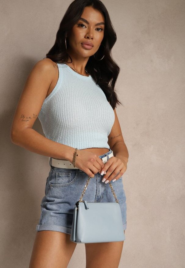 Renee - Niebieski Prążkowany Basicowy Top Donellin. Kolor: niebieski. Materiał: prążkowany. Styl: klasyczny