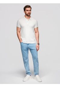 Ombre Clothing - Polo koszulka z bawełnianej dzianiny pique – ecru V7 - Rozmiar: S. Okazja: na co dzień. Typ kołnierza: polo. Materiał: bawełna, dzianina. Długość rękawa: krótki rękaw. Długość: krótkie. Wzór: haft. Styl: casual, elegancki #9