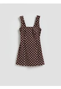 Reserved - Sukienka mini z lnem - ciemnobrązowy. Kolor: brązowy. Materiał: len. Długość: mini #1