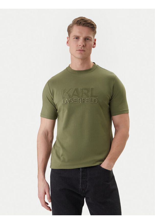 Karl Lagerfeld - KARL LAGERFELD T-Shirt 755035 562221 Zielony Regular Fit. Typ kołnierza: dekolt w karo. Kolor: zielony. Materiał: bawełna