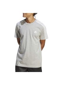 Adidas - Koszulka adidas Essentials Single Jersey 3-Stripes IC9337 - szara. Kolor: szary. Materiał: jersey. Długość rękawa: krótki rękaw. Długość: krótkie