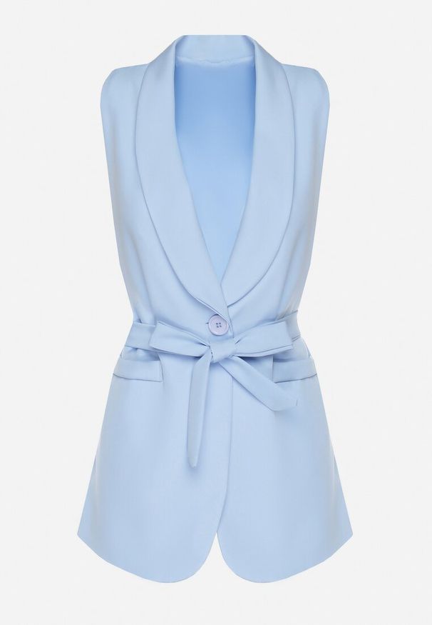Born2be - Niebieska Garniturowa Kamizelka Ozdobiona Paskiem Viviona. Okazja: na co dzień. Kolor: niebieski. Wzór: aplikacja. Styl: klasyczny, elegancki, casual