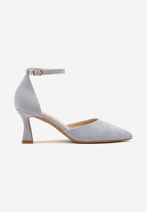 Renee - Niebieskie Czółenka Vices z Ekozamszu na Klepsydrowym Obcasie Ezrival. Okazja: na co dzień. Nosek buta: szpiczasty. Zapięcie: pasek. Kolor: niebieski. Materiał: jeans, materiał, zamsz. Obcas: na obcasie. Styl: casual. Wysokość obcasa: średni