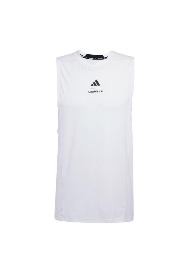 Adidas - Koszulka Les Mills Graphic Tank. Kolor: biały. Długość rękawa: bez rękawów. Technologia: ClimaCool (Adidas). Sport: fitness