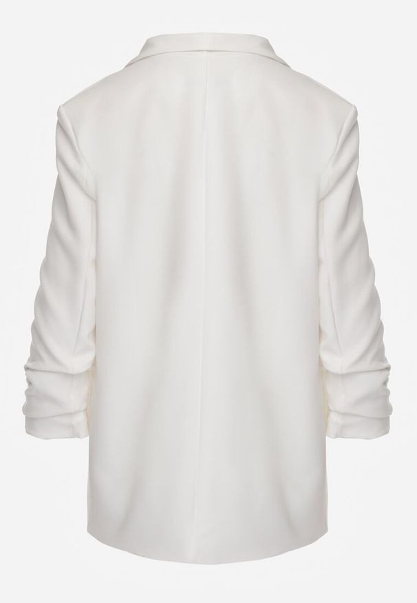 Renee - Biała Marynarka Niezapinana z Marszczonymi Rękawami Orolea. Okazja: na co dzień, na spotkanie biznesowe. Kolor: biały. Materiał: tkanina, koronka. Wzór: gładki, jednolity. Styl: casual, biznesowy, elegancki