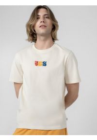 outhorn - T-shirt z nadrukiem męski - kremowy. Okazja: na co dzień. Kolor: kremowy. Materiał: dzianina, bawełna. Wzór: nadruk. Styl: casual #11