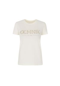 Ochnik - Mleczny T-shirt damski z logo OCHNIK. Okazja: na co dzień. Kolor: biały. Materiał: bawełna. Styl: casual #6