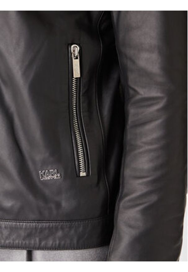 Karl Lagerfeld - KARL LAGERFELD Kurtka skórzana 555022 554421 Czarny Slim Fit. Typ kołnierza: dekolt w karo. Kolor: czarny. Materiał: skóra