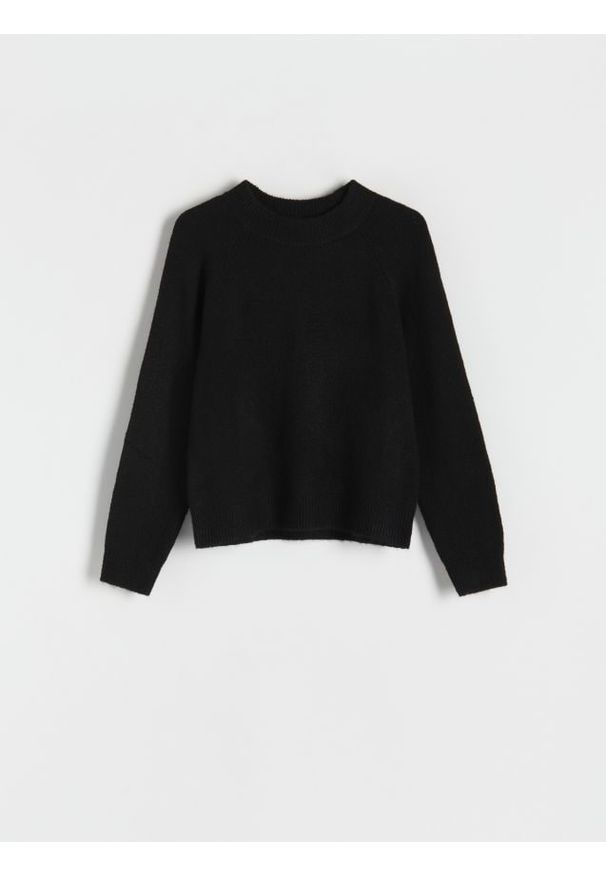Reserved - Gładki sweter - czarny. Kolor: czarny. Materiał: dzianina. Wzór: gładki