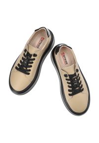Beżowe Sneakersy Artiker Modne Obuwie Damskie. Okazja: na co dzień. Zapięcie: sznurówki. Kolor: beżowy. Materiał: skóra. Obcas: na platformie #7