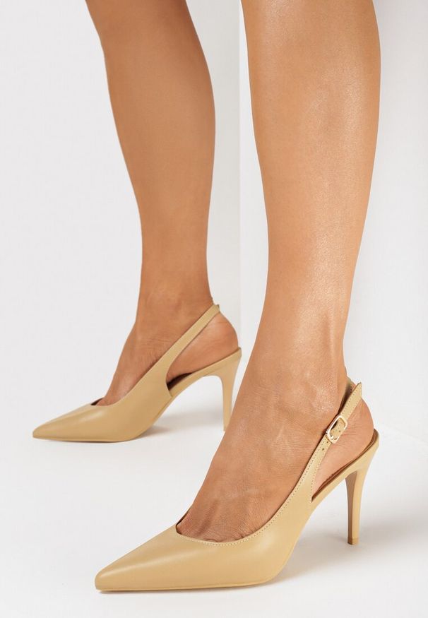 Born2be - Beżowe Sandały na Szpilce z Otwartą Piętą Flovera. Nosek buta: otwarty. Kolor: beżowy. Obcas: na szpilce. Styl: elegancki