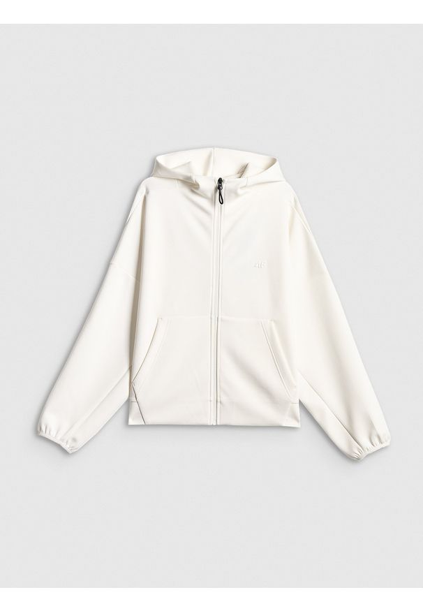 4f - 4F Bluza dresowa regular z kapturem damska - biała XS. Okazja: na co dzień. Typ kołnierza: kaptur. Kolor: biały. Materiał: dresówka. Styl: casual, klasyczny, sportowy