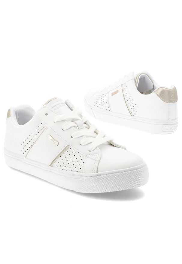Big-Star - Sneakersy damskie Big Star, skóra ekologiczna perforowana cholewka sznurowany fason klasyczna gumowa podeszwa, białe, TT274291. Okazja: na co dzień. Zapięcie: sznurówki. Kolor: biały. Materiał: guma, skóra ekologiczna. Szerokość cholewki: normalna. Sport: turystyka piesza