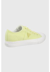 Guess tenisówki PRANZE damskie kolor żółty. Nosek buta: okrągły. Zapięcie: sznurówki. Kolor: żółty. Materiał: guma #5