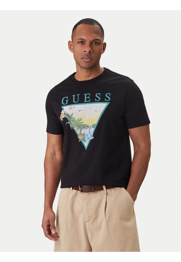 Guess T-Shirt M6GI49 K3584 Czarny Reglan Fit. Kolor: czarny. Materiał: bawełna