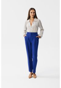 MOE - Chabrowe Elegankie Spodnie z Wysokim Stanem. Stan: podwyższony. Kolor: niebieski. Materiał: wiskoza, elastan, poliester