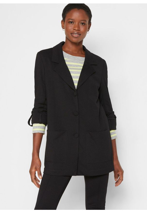 bonprix - Długi żakiet Punto di Roma z mieszanki wiskozy. Kolor: czarny. Materiał: wiskoza, dresówka. Długość: długie. Styl: klasyczny