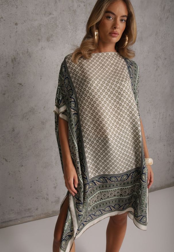 Renee - Zielone Ponczo z Wiskozą i Oranamentalnym Printem Haideda. Kolor: zielony. Materiał: wiskoza. Wzór: nadruk. Sezon: lato. Styl: elegancki