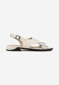 Renee - Biało-Srebrne Metaliczne Sandały Vices z Przeplataną Cholewką Tilorena. Okazja: na co dzień. Kolor: biały. Obcas: na obcasie. Styl: klasyczny, elegancki, casual. Wysokość obcasa: niski