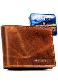 Jasnobrązowy portfel męski ze skóry naturalnej bez zapięcia zewnętrznego - Peterson. Kolor: brązowy. Materiał: skóra #1