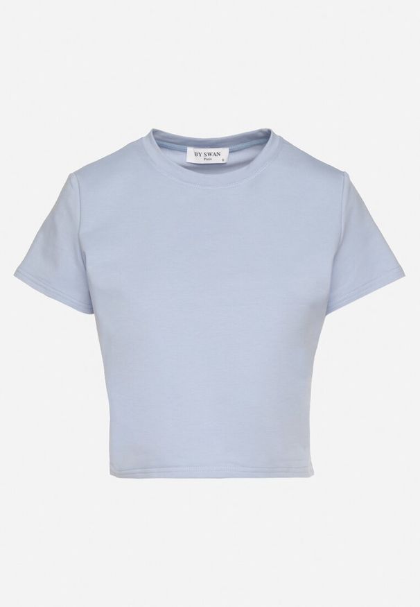 Born2be - Jasnoniebieski T-shirt z Bawełny o Krótkim Kroju Galarina. Okazja: na co dzień. Kolor: niebieski. Materiał: bawełna. Długość: krótkie. Styl: elegancki, casual, klasyczny