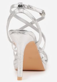 Renee - Srebrne Sandały VICES na Szpilce Ozdobione Geometrycznymi Paskami Nahmora. Okazja: na imprezę. Zapięcie: pasek. Kolor: srebrny. Wzór: aplikacja, geometria. Obcas: na szpilce. Styl: elegancki #4
