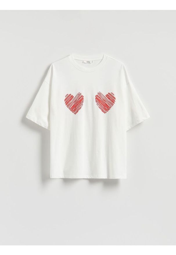 Reserved - T-shirt z nadrukiem - złamana biel. Materiał: bawełna. Wzór: nadruk