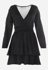Born2be - Czarna Sukienka Rozkloszowana z Metaliczną Nitką Adine. Okazja: na imprezę, na co dzień. Typ kołnierza: dekolt w kształcie V. Kolor: czarny. Typ sukienki: rozkloszowane. Styl: elegancki, casual #3