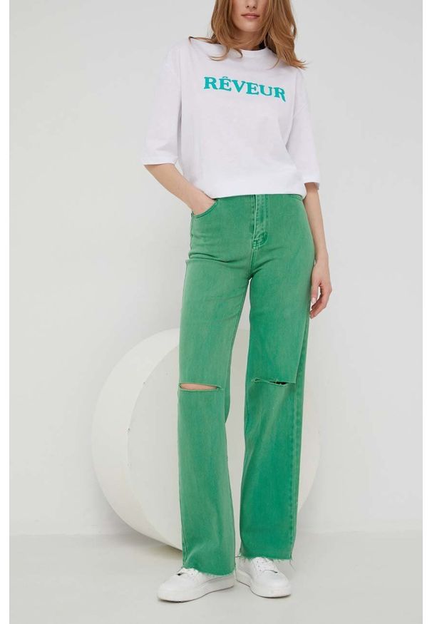 Answear Lab jeansy damskie high waist. Stan: podwyższony. Kolor: zielony. Styl: wakacyjny