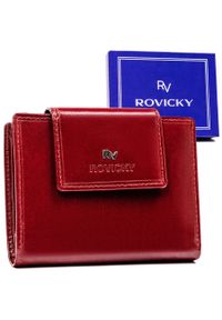ROVICKY - Portfel skórzany Rovicky RV-70613-9-BCA czerwony. Kolor: czerwony. Materiał: skóra. Wzór: gładki, napisy, aplikacja