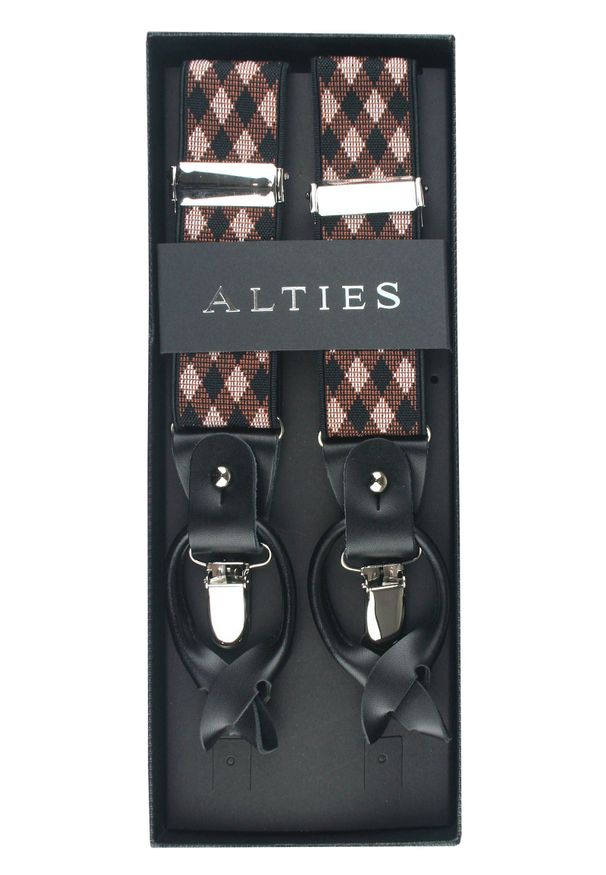 Alties - Szelki, Zapięcie na Guziki lub Żabki -ALTIES- Brąz i Beż w Kratkę. Kolor: brązowy, beżowy, wielokolorowy. Materiał: skóra, guma. Wzór: kratka