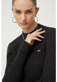 Tommy Jeans sweter bawełniany kolor czarny lekki. Kolor: czarny. Materiał: bawełna. Wzór: gładki. Styl: klasyczny #2