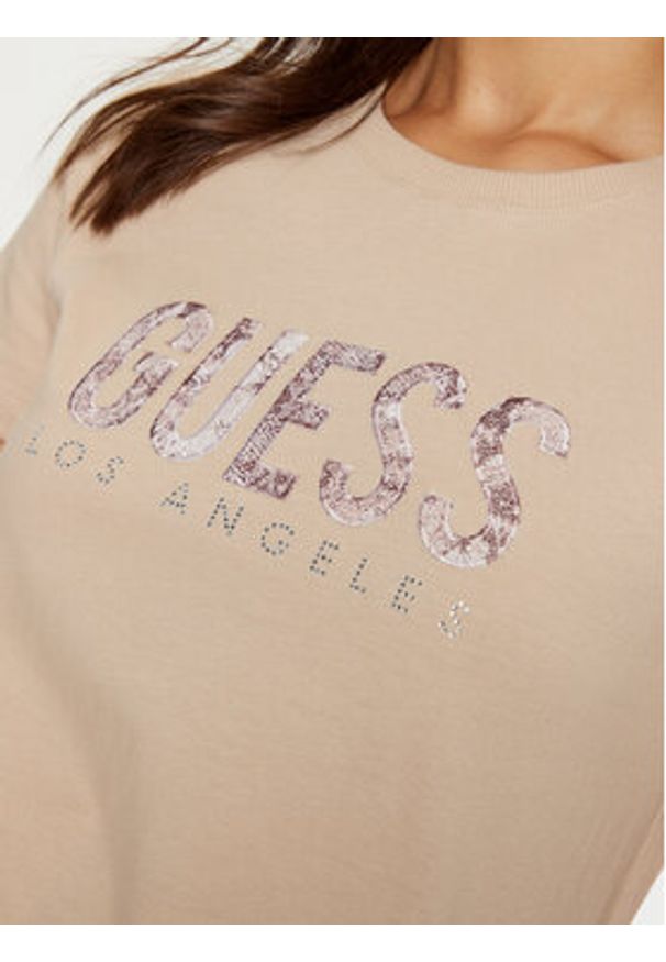Guess T-Shirt W5RI19 I3Z14 Beżowy Regular Fit. Kolor: beżowy. Materiał: bawełna