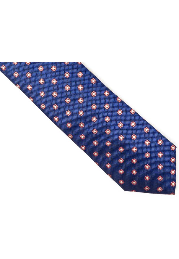 Modini - Granatowy krawat w kwiaty D224. Kolor: niebieski. Materiał: mikrofibra, tkanina. Wzór: kwiaty