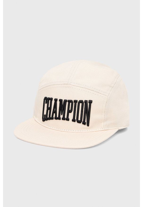 Champion czapka bawełniana 805554 kolor beżowy z aplikacją. Kolor: beżowy. Materiał: bawełna. Wzór: aplikacja