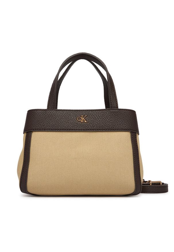 Calvin Klein Torebka Ck Canvas Mini Tote Crossbody LV04F3504G Brązowy. Kolor: brązowy