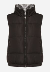 Born2be - Czarna Pikowana Kamizelka z Ozdobną Podszewką Olianela. Okazja: na co dzień, na spacer. Kolor: czarny. Materiał: jeans. Wzór: aplikacja. Styl: casual, elegancki #6