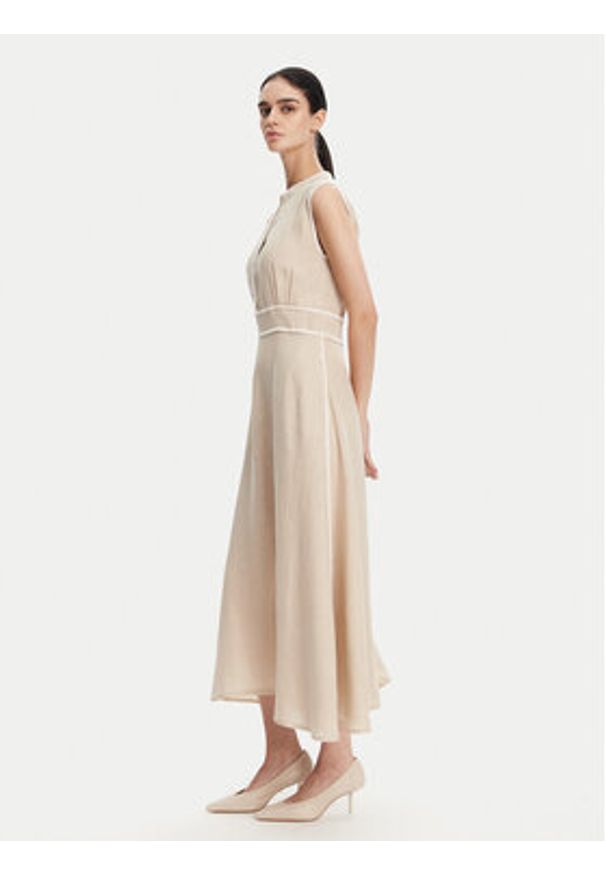 ICONA Sukienka letnia RP5LE007 Beżowy Regular Fit. Kolor: beżowy. Materiał: len. Sezon: lato